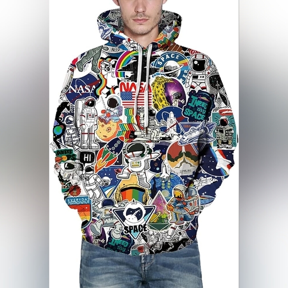 New Men's Graphic Drawstring Hoodie Sweater Multiple Sizes - Picture 4 of 5